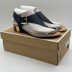 Genuine Michael Kors Womens SG20A Block Heel Ankle Strap Thong Sandals 8.5 Navy